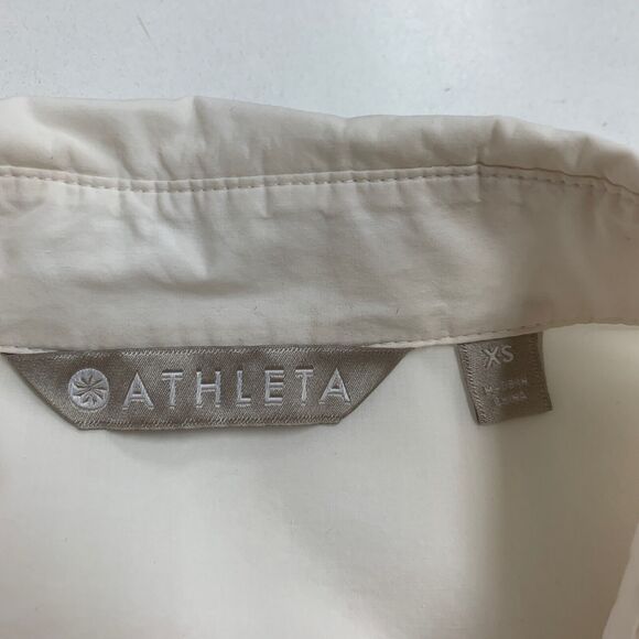 Athleta Shirt Womens XS Extra Small Ivory Button Front Quarter Sleeve Poplin - Picture 10 of 15